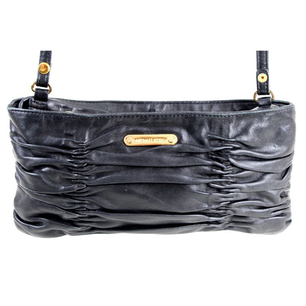 Michael Kors SOFT BLACK GENUINE LEATHER SMALL X-BODY SHOULDER BAG CLUTCH PURSE